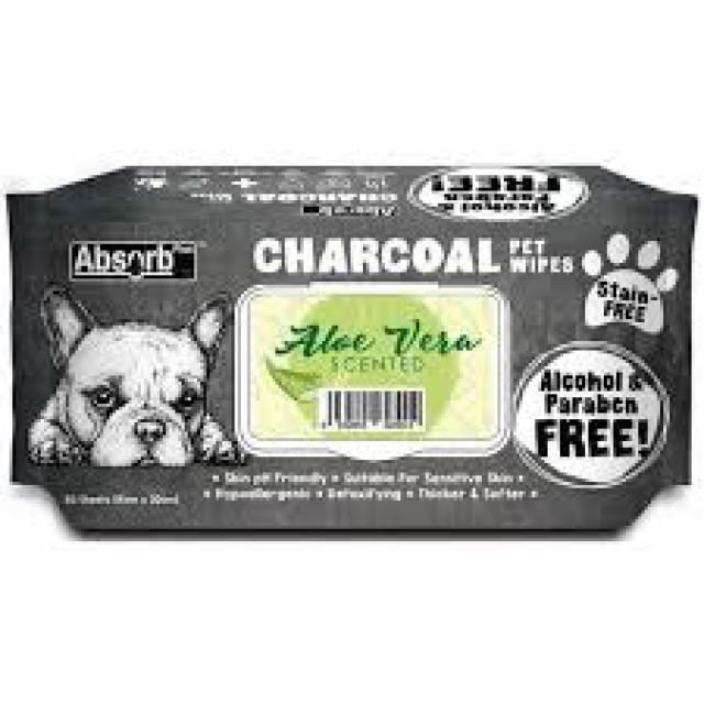 Charcoal Pet WET Wipes, ALOE VERA- pachet 80 buc