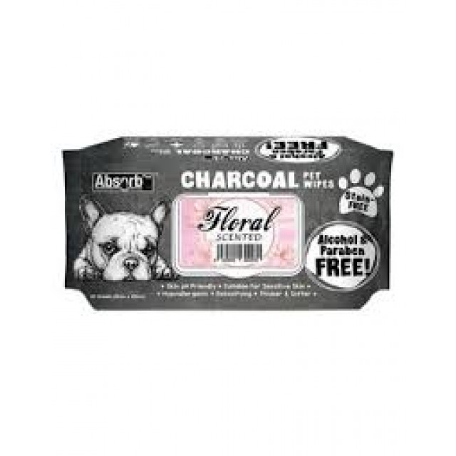 Charcoal Pet WET Wipes, FLORAL- pachet 80 buc